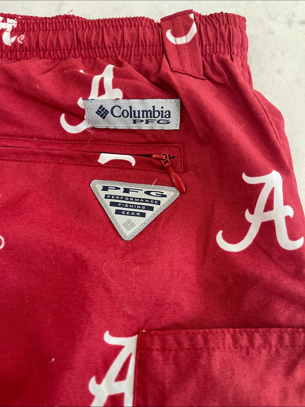 Columbia University of Alabama Crimson Swim Trunks with White Script Logos - Picture 3 of 3